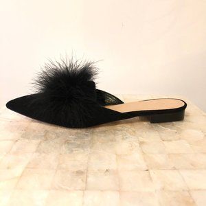 Club Monaco Black Fluffy Taisie Flat Mule